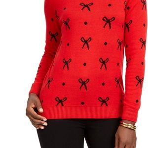 CHARTER CLUB Long Sleeve Allover Bow Pullover Sweater Red PP